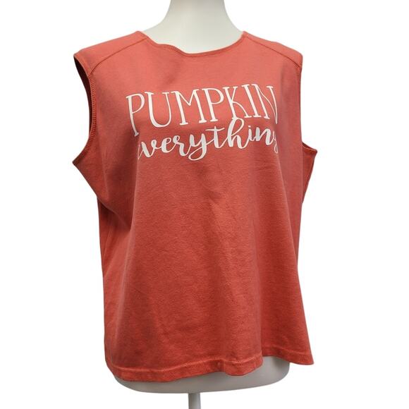 Hand Printed Upcycled Womens XL Pumpkin Everything Sleeveless Tank Top Shirt - Picture 1 of 5